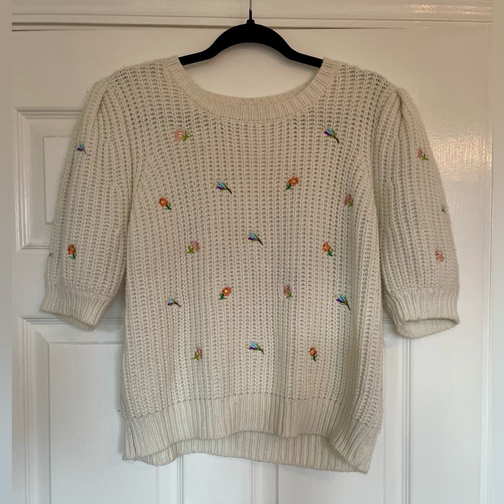 English Factory Cream Sweater with Colorful Embroidery